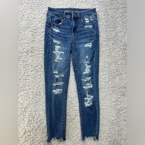 American Eagle Jeans Womens 2 Hi Rise Jegging Crop Next Level Stretch Distressed